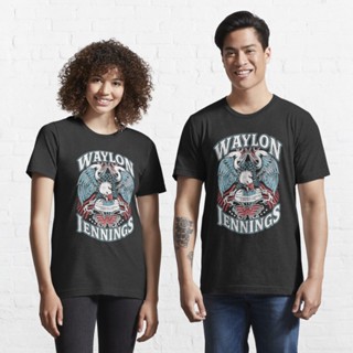 เสื้อเชิ้ตแขนสั้น เสื้อยืดแขนสั้น เสื้อไม่ต้องรีด แขนสั้น Waylon Jennings Essential T-Shirt 823398544768036914