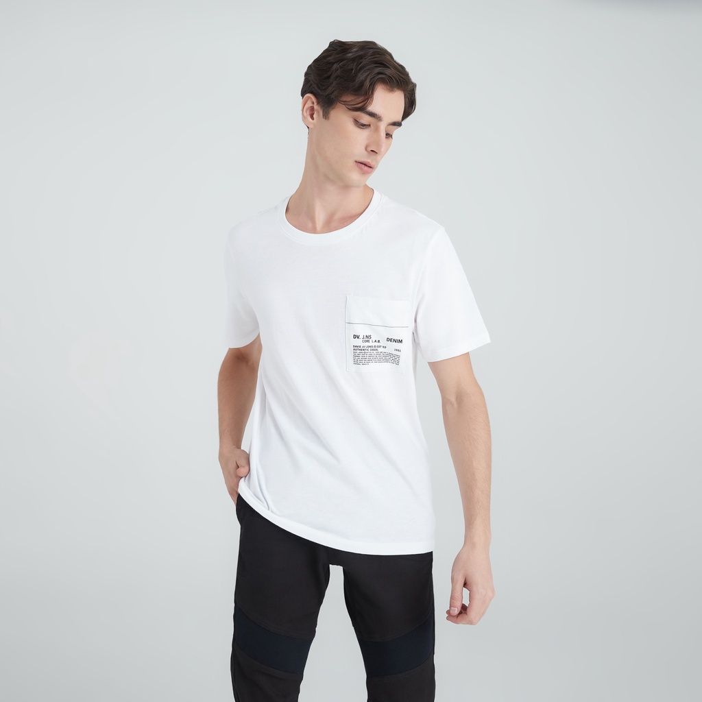 [GWP not for sale]  DAVIE JONES เสื้อยืดสีพื้น คอกลม ผ้าคอตตอน ทรง Regular Fit สีขาว Basic T-Shirt i