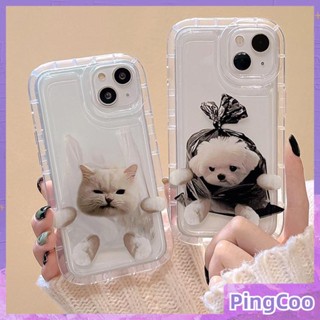 PingCoo - Case For iPhone 14 13 12 11 Plus Pro Max XR TPU Soft Clear Jelly Airbag Case Cute Garbage Bag Cat and Dog Camera Protection Shockproof Back Cover