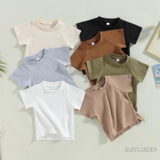 Babygarden-6m-4y เสื้อยืดลําลอง คอกลม แขนสั้น ทรงหลวม สีพื้น ฤดูร้อน สําหรับเด็ก