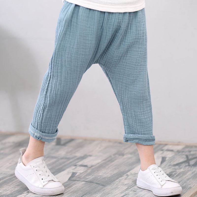 80-130 ซม. ฤดูร้อน เด็ก ผ้าฝ้าย ผ้าลินิน บาน สีพื้น ป้องกันยุง ชุดนอน กางเกง ความยาวถึงข้อเท้า เด็กผู้ชาย เด็กผู้หญิง เด็กทารก บาง พร้อมส่ง