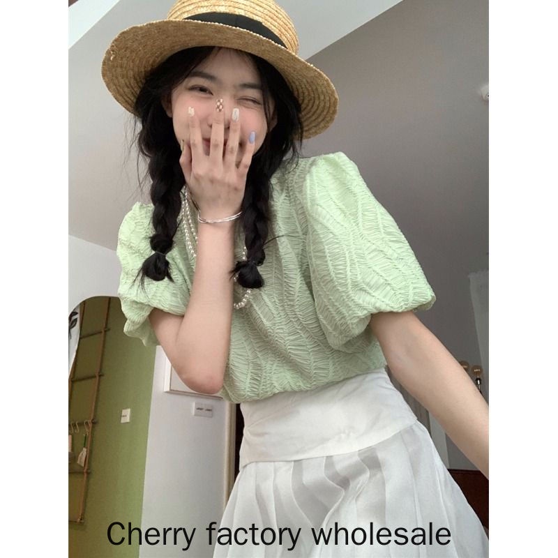 เสื้อเชิ้ตแขนสั้น แขนพัฟ ตัวสั้น สวยงาม สไตล์เกาหลี แฟชั่นสําหรับผู้หญิง