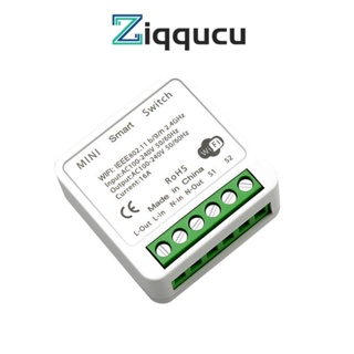 Ziqqucu โมดูลสวิตช์รีเลย์ WiFi AC 100-240V ไร้สาย ขนาดเล็ก ควบคุมผ่านแอป DIY