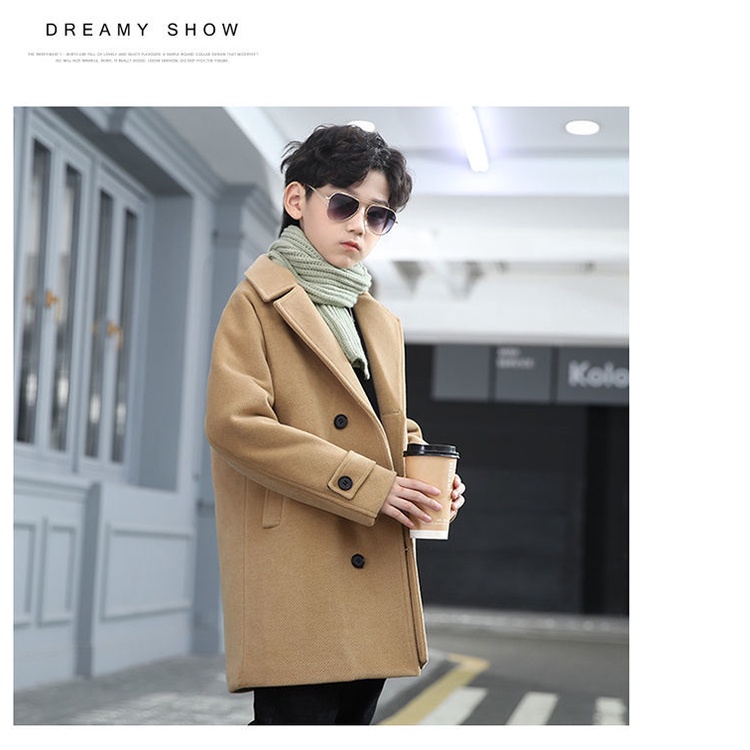 เสื ้ อแจ ็ คเก ็ ต Jas Blazer Tops Boys long Coat ฤดูใบไม ้ ร ่ วงฤดูหนาวขนแกะสีเทาอายุ 2-10 ปีสไตล ์ เกาหลี