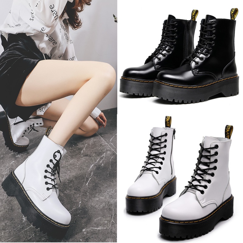 DR.MARTENS ดร. นิวอิงแลนด์ รองเท้าบูทมาร์ติน หนังวัวแท้ ส้นหนา 8 รู แต่งซิปด้านข้าง สไตล์นักธุรกิจ สําหรับผู้ชาย และผู้หญิง