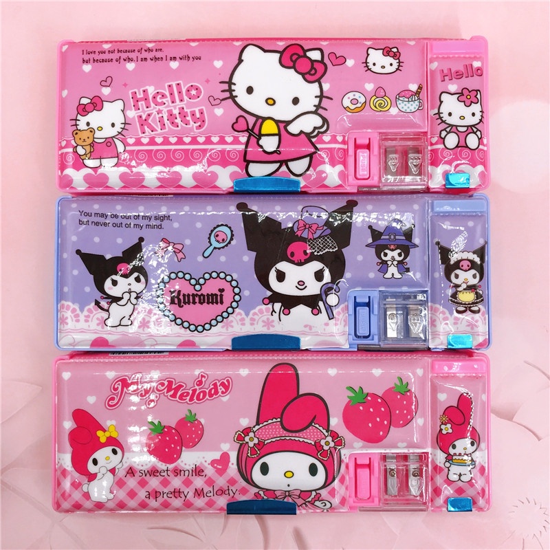 Sanrio กล่องดินสอ แบบสองด้าน ลายการ์ตูนคิตตี้ คิตตี้ คินนาม่อนโรล มายเมโลดี้ อเนกประสงค์ สําหรับนักเรียน