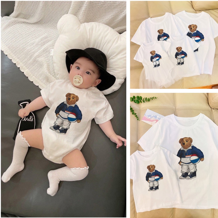 เสื้อยืดแขนสั้น พิมพ์ลายหมี สไตล์ฮิปฮอป แฟชั่นฤดูร้อน สําหรับครอบครัว คุณพ่อ คุณแม่
