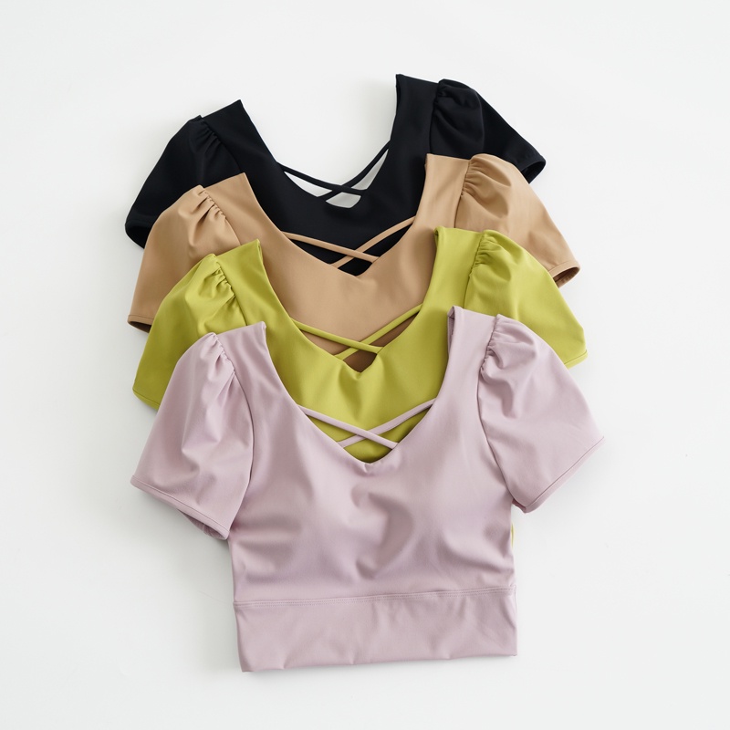 【YOGATRUTH】 เสื้อโยคะ แขนสั้น พร้อมแผ่นรอง เข้ารูป สําหรับออกกําลังกาย วิ่ง พิลาทิส ฟิตเนส