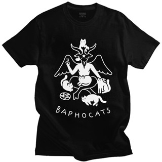 เสื้อยืดแขนสั้น ผ้าฝ้ายแท้ พิมพ์ลาย Baphocats Satan Demon สไตล์สตรีท สําหรับผู้ชาย_01