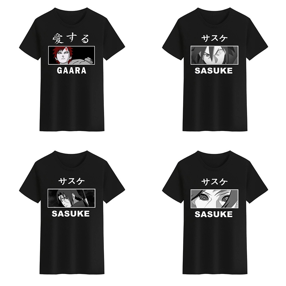 NARUTO Uchiha Sasuke Gaara เสื้อยืดสําหรับผู้ชายผู้หญิงสีดําสีขาว Tees รอบคอ Unisex T เสื้อ Tops 3K3