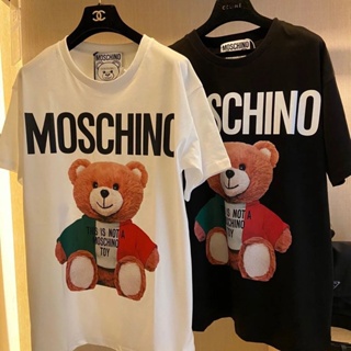 Moschino &lt; Tag+Collar Label &gt; Spring Summer New Style Italian Flag Bear Short-Sleeved Female Teddy T-Shirt Loose Li_02
