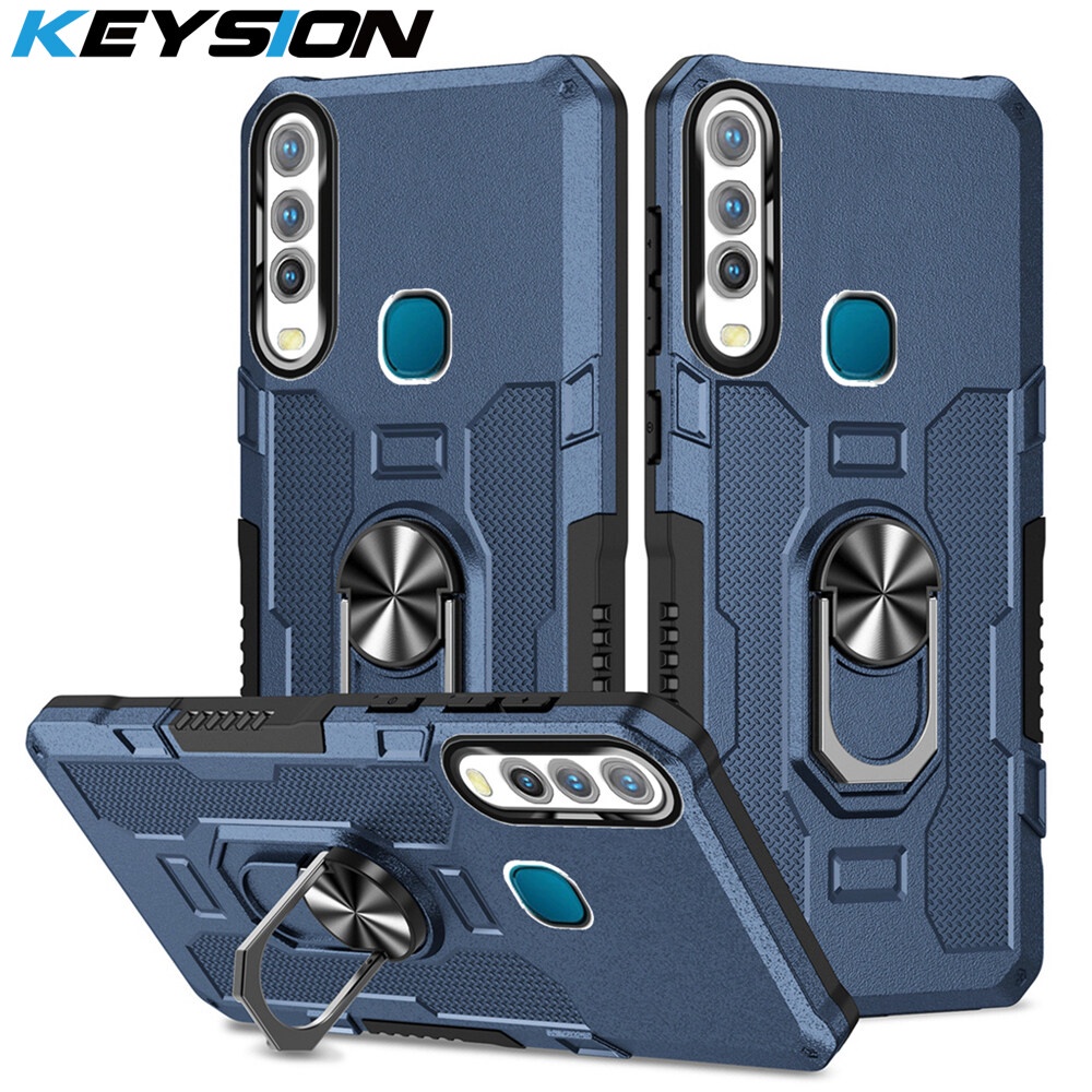 Keysion เคสโทรศัพท์ ซิลิโคนนุ่ม PC กันกระแทก พร้อมแหวนขาตั้งโลหะ สําหรับ VIVO Y15 Y17 Y12 Y11 2019