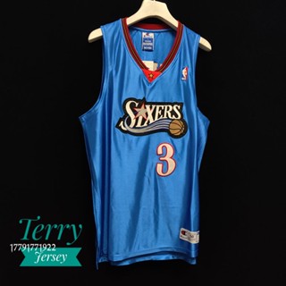 【648】 Nba Philadelphia 76ers รองเท้าผู้ชาย #เสื้อกีฬาแขนสั้น ลายทีม Allen Iverson สไตล์วินเทจ สีฟ้า มี 3 ชิ้น