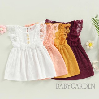 Babygarden-0-24 MONTHS ชุดเดรสทรงเอ แขนกุด คอกลม แต่งลูกไม้ แต่งโบว์ แฟชั่นฤดูร้อน สําหรับเด็กผู้หญิง