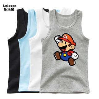 เสื้อยืดแขนกุด คอกลม ผ้าฝ้าย ลายการ์ตูน Super Mario Bros สําหรับเด็กผู้ชาย และผู้หญิง