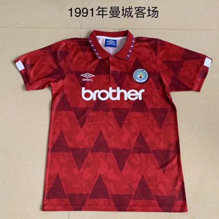 เสื้อกีฬาแขนสั้น ลายทีมฟุตบอล Manchester City Away 1991 เกรด AAA สไตล์วินเทจ ไซซ์ S-XXL