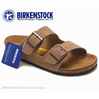 【Original】Birkenstock Arizona Mens/Female Classic Cork Light Brown Plush Slippers Beach Casual Shoes 34-46