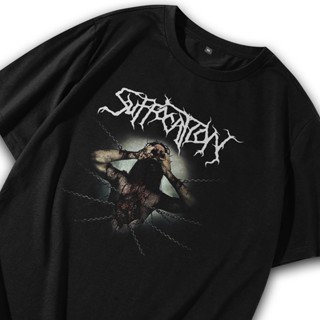 oversize T-shirt Vol288 เสื้อยืดลําลอง แขนสั้น คอกลม พิมพ์ลาย Suffocation สําหรับผู้ชาย S-5XL