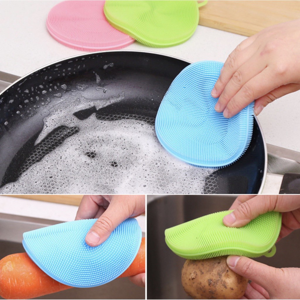 🟡🟢แผ่นล้างจานซิลิโคน ทำความสะอาดจาน แผ่นเอนกประสงค์ วางแก้วน้ำ Silocone Kitchen Sponge🔴🔵พร้อมส่ง #F-0035