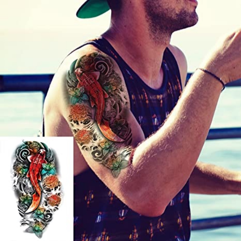 สติกเกอร์รอยสักชั่วคราว ลายคลื่น ปลาคาร์พ กันน้ํา สําหรับผู้ชาย และผู้หญิง - รูปที่ 3