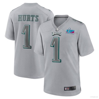 Sy3 เสื้อยืดลําลอง แขนสั้น คอกลม พิมพ์ลาย NFL Super Bowl LVII Philadelphia Eagles Jersey Hurts Brown สําหรับผู้ชาย สีเทา YS3 2023