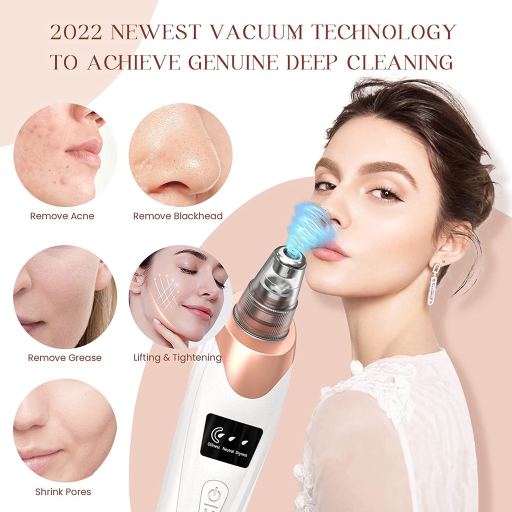 2023เครื่องกําจัดสิวหัวดําเครื่องดูดฝุ่นรูขุมขนอัพเกรดทําความสะอาดรูขุมขนบนใบหน้า-5ดูด5หัวสวนชุดสูญญากาศสิวหัวดําแบบชาร์จ ยูเอสบี เครื่องมือสกัดกําจัดสิวไฟฟ้าเหมาะทั้งผู