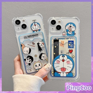 PingCoo - Card Holder Case For iPhone 14 13 12 Pro Max 11 XR TPU Soft Clear Back Cover Cute Cartoon Camera Protection Shockproof