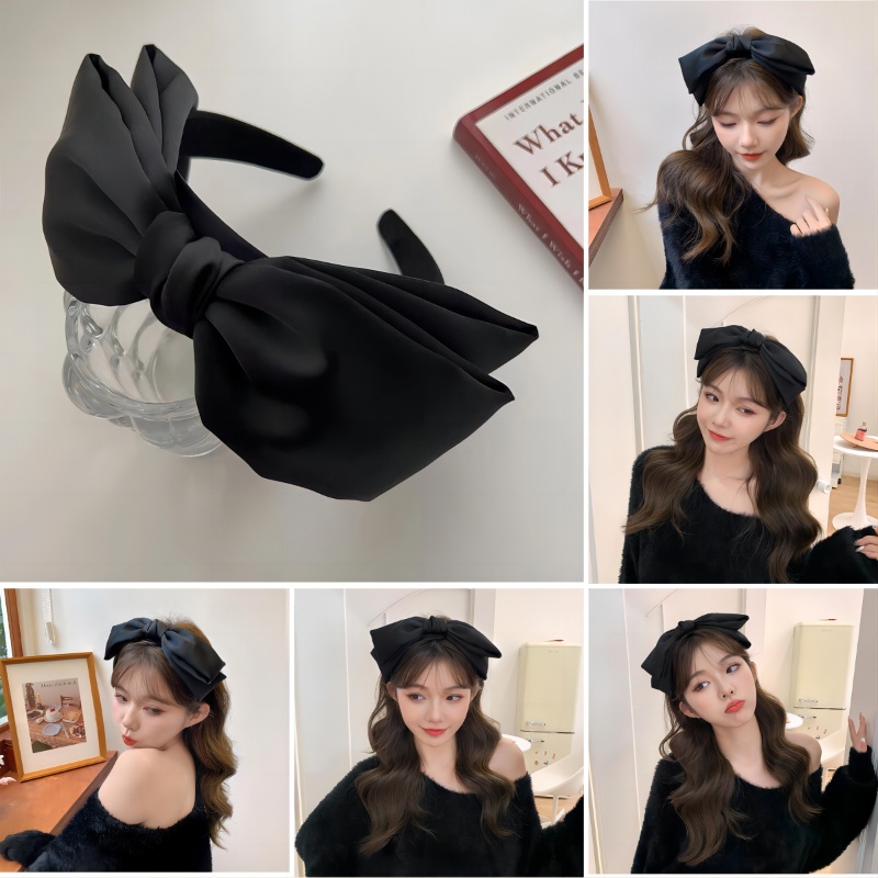 ใหม่ ที่คาดผม โบ สีดํา ขนาดใหญ่ ย้อนยุค ความรู้สึกสูง ที่คาดผม สไตล์เกาหลี แฟชั่น เด็กผู้หญิง เครื่องประดับผม