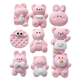 การ์ตูนกระต่าย สัตว์ Crocs Jibbits Hello Kitty Bear Jibits Charm กระต่ายสีชมพู รองเท้า Charms Pins บิสกิต Jibitz Crocks สําหรับเด็ก อุปกรณ์เสริมตกแต่งรองเท้า