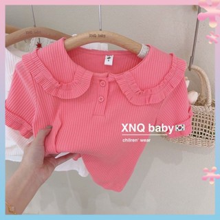 Girls candy color doll shirt short sleeve babys lace collar T-shirt 2022 summer new macaron color top fashion