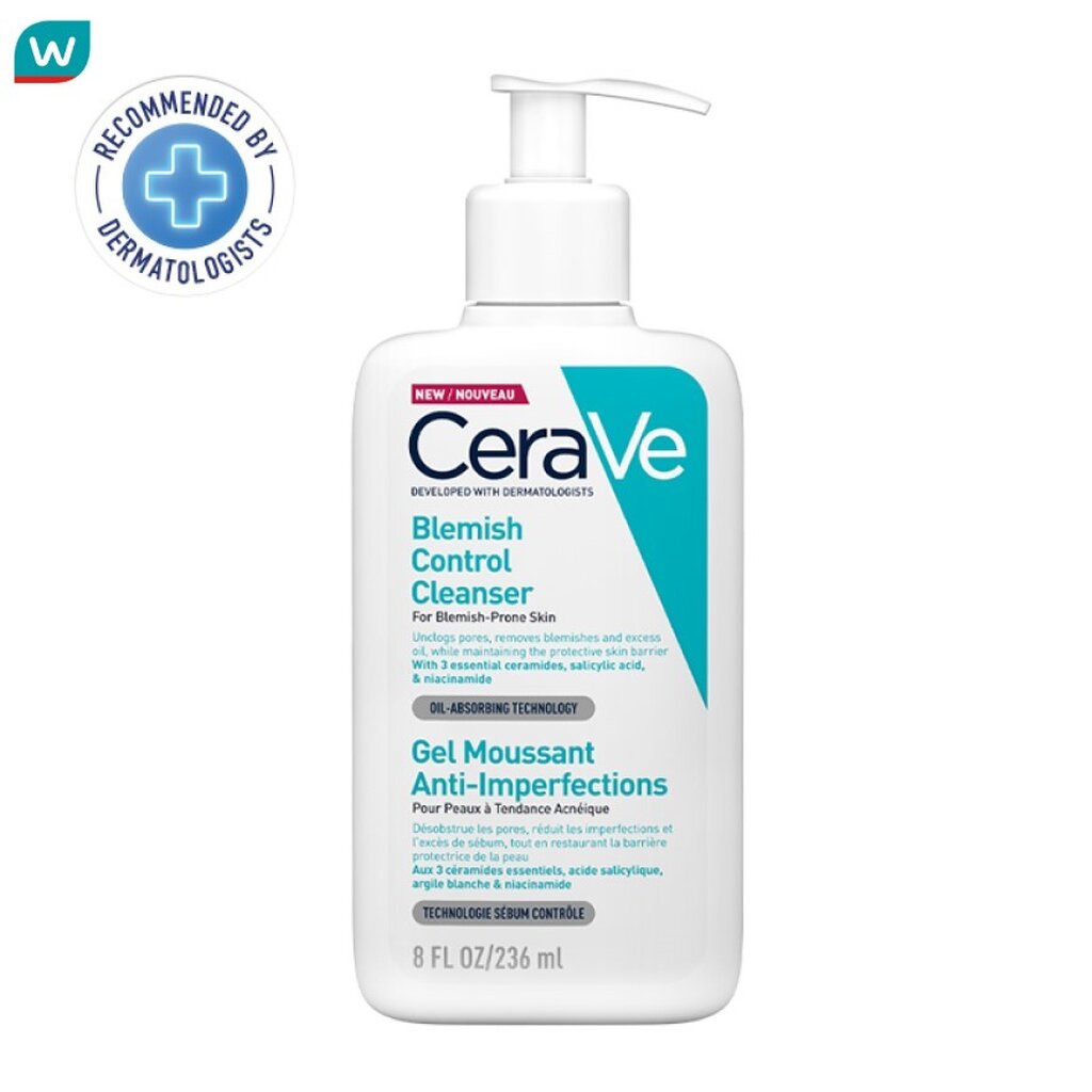 Cerave เซราวี เบลมมิช คอนโทรล คลีนเซอร์ 236 มล. เจลโฟมทำความสะอาดผิวหน้าสำหรับผิ