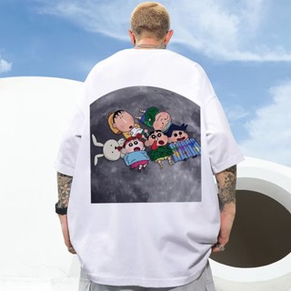 Summer Korean Unisex Short Sleeve T Shirt Mens Round Neck Oversized Shirt Crayon Shinchan Anime Friends Print Fash_12