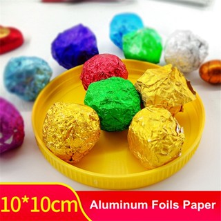 100 ชิ้น 10x10 ซม. สี่เหลี่ยม DIY อาหารสีอลูมิเนียมฟอยล์ช็อคโกแลตชางาห่อยาปาร์ตี้บรรจุภัณฑ์ของขวัญ