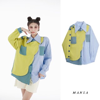 MANSA striped print paneled shirt เสื้อโอเวอร์ไซส์