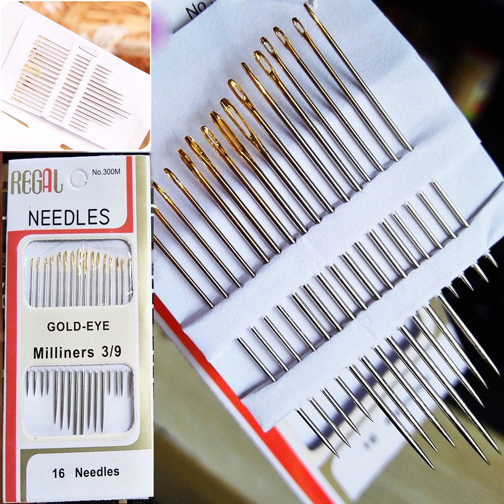 16 ชิ้น / เซต สเตนเลส แมนนวล เข็มเย็บผ้า DIY หาง ชุบทอง สเตนเลส บรรจุภัณฑ์ กล่อง