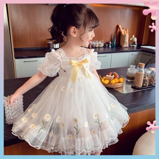 Girls princess dress summer childrens dress 2022 new mesh Daisy off-shoulder Western style little girl dress