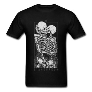 The Lovers Sweet Kiss Skull Tshirts Hug Me Pure Cotton Couple Day Death Punk Style T Shirts_01