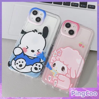 PingCoo - Case For iPhone 14 13 12 11 Plus Pro Max XR TPU Soft Clear Pink Blue Jelly Airbag Case Cute Cartoon Camera Protection Shockproof Back Cover