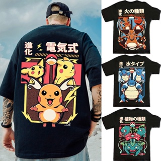 Pokémon Pikachu Japanese cartoon anime couple T-shirt pure cotton hd print street tops_08