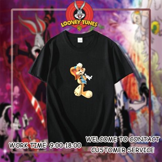 เสื้อยื Looney Tunes Porky Pig เสื้อคู่รักแขนสั้นผ้าฝ้ายพิมพ์ลายการ์ตูน