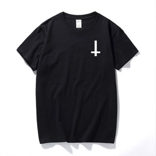 100% Cotton Comfortable Fit Men tshirts Satan Upside Down Cross Worship Satan Funny Interesting Tee for Men XJYE เส_01