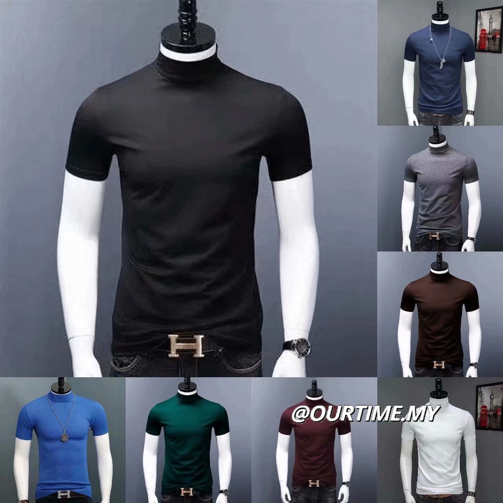 [ส่งไวจากไทย] เสื้อยืด คอเต่า แขนสั้น ผ้าเรยอน สําหรับผู้ชาย