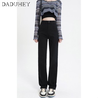 DaDuHey💕 2023 Korean Style Spring Women Black Straight Jeans High Waist Slim All-Matching Wide Leg Loose Pants