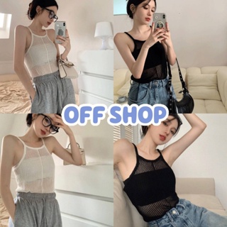 OFF SHOP พร้อมส่ง (OFF-31008) เสื้อสายเดี่ยวไหมพรม ดีเทลซีทรูลาตารางเล็ก ใส่สบายมาก คิ้วสุด