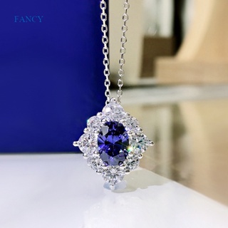 Fancy สร้อยคอ จี้เซอร์โคเนีย สีฟ้า ลูกบาศก์ สีเงิน สําหรับผู้หญิง อารมณ์ หรูหรา ครบรอบแต่งงาน ปาร์ตี้ เครื่องประดับแฟชั่น