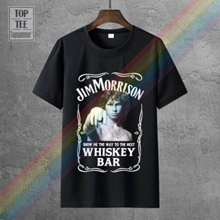 Lyzh เสื้อยืดลําลอง แขนสั้น พิมพ์ลายโลโก้ Jim Morrison Show Me The Way To Next Whisky Bar Doors แฟชั่นสําหรับผู้ชาย