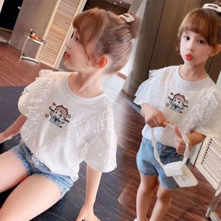 [พร้อมส่ง] เสื้อยืดแขนสั้น ผ้าฝ้าย ทรงหลวม ลายการ์ตูนน่ารัก แฟชั่นฤดูร้อน สไตล์เกาหลี สําหรับเด็กผู้หญิง 2023