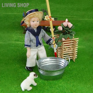  Living Shop 1/12 มินิเซรามิกหมวกฟางเด็กตุ๊กตาแขนขาหมุนตุ๊กตาตัวละครรุ่นพร้อมขาตั้งสำหรับตกแต่งบ้านตุ๊กตา