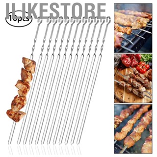 Ilikestore 10pcs Stainless Steel Grill Skewers Kebab Flat Kabob Long Meat