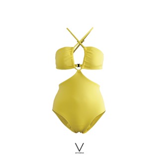 SS2023 YELLOW CUT OUT SWIMMING SUIT ชุดยว่ายน้ำสีเหลือง สายปรับได้ ใส่ได้ 2 แบบ ใส่ว่ายน้ำ มีฟองน้ำในตัวผ้าหนา กัน UV